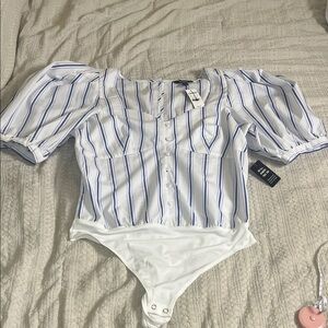 Express Blue and White Striped Bodysuit size L